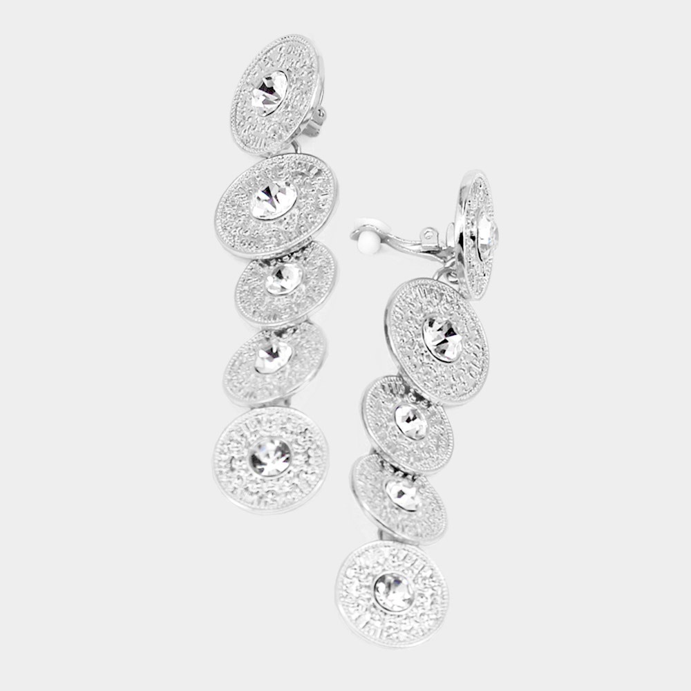 Stone Centered Metal Coin Link (Clip On) Earrings
(New)